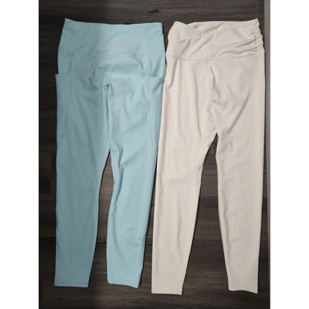 Set of two 2 women's leggigns sport gym yoga running pants white sky blue M